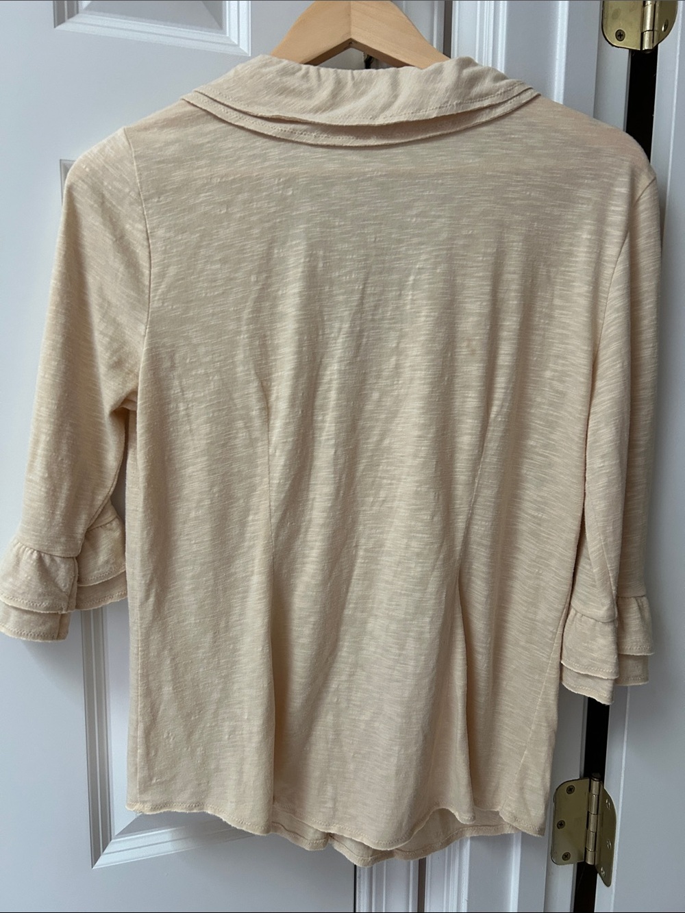 LOFT Cream Ruffle-Front V-Neck Blouse - Picture 3 of 3